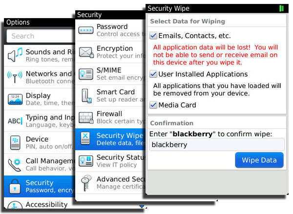 Erase or format a Blackberry