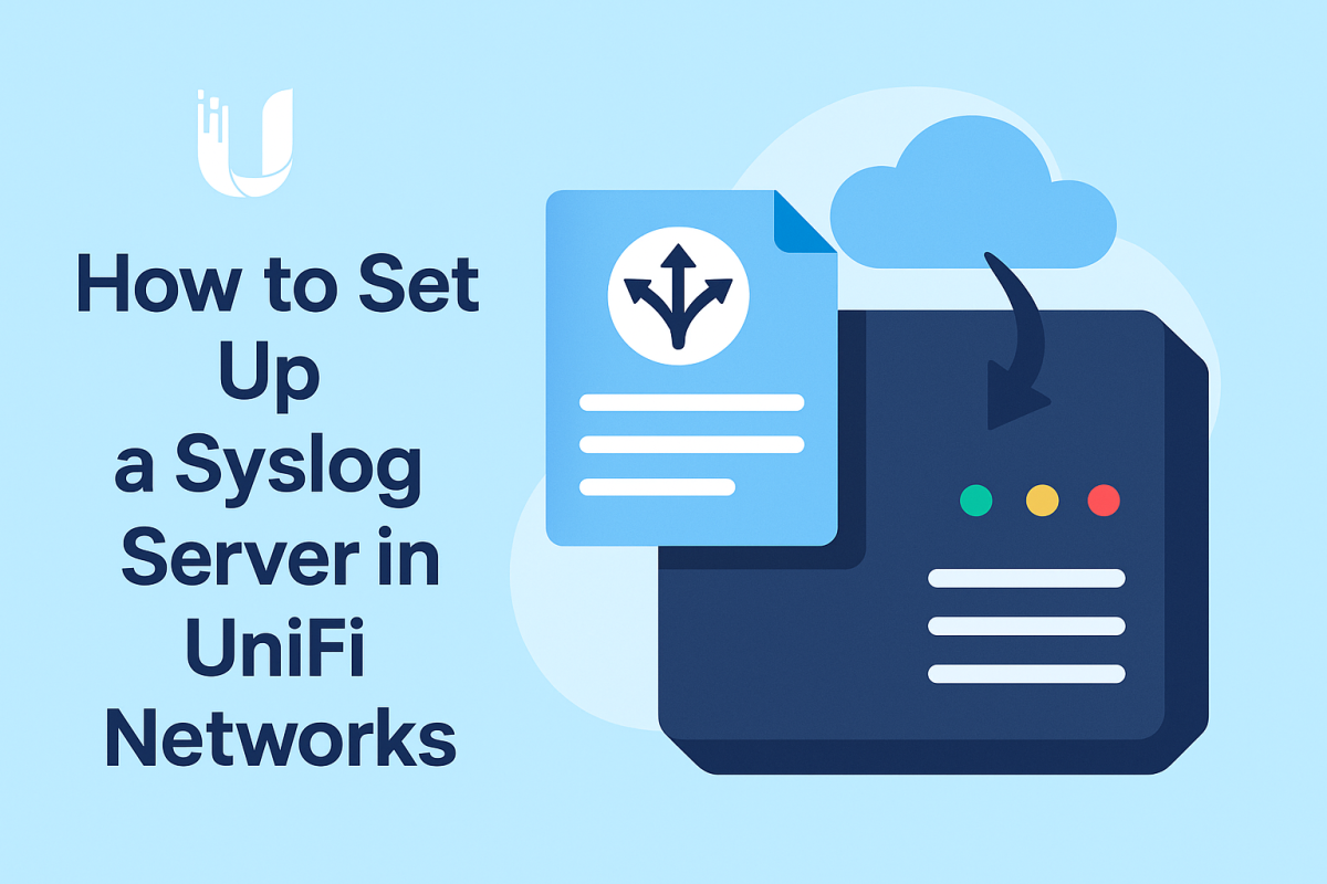 Illustration showing how to set up a syslog server in Ubiquiti UniFi networks with cloud log forwarding